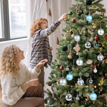 Набір прикрас на ялинку: 44 штуки кульок, 6 см та 3 см, блакитно-срібні. Прикраси для ялинки, декор для дому та вулиці