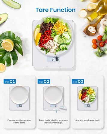 Кухонні ваги RENPHO: цифрова вага з LCD-дисплеєм, функція тарування, для випічки та приготування їжі, точність 1г, максимальна вага 5кг, білий колір