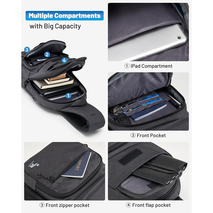 Чоловіча нагрудна сумка Oiwas, маленька сумка через плече для чоловіків та жінок, спортивна сумка для піших прогулянок та активного відпочинку (чорна)