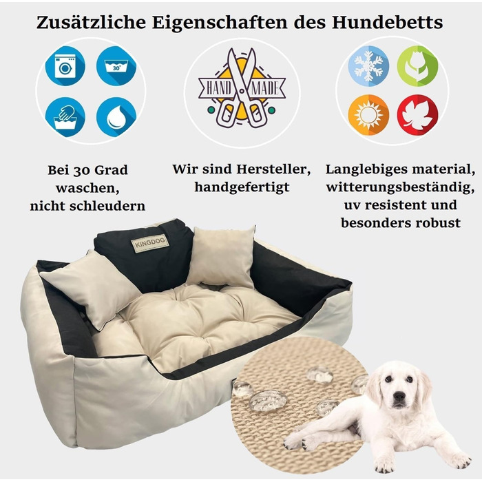 Ортопедичне ліжко для собак King Dog S, 55 x 45 см: водонепроникне, з високим бортиком, з силіконовою начинкою, бежеве