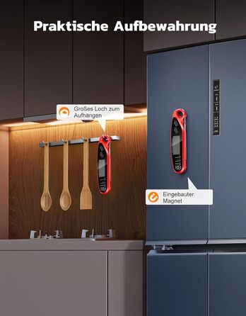 Термометр для м'яса Babacom з миттєвим відображенням та двома зондами, великим екраном, налаштуванням тривоги та калібруванням. Підходить для приготування на грилі, в духовці, для цукру та рідин.