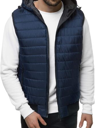 Чоловіча степкова жилетка OZONEEE з капюшоном, без рукавів, спортивна, для перехідного сезону, темно-синій (M)