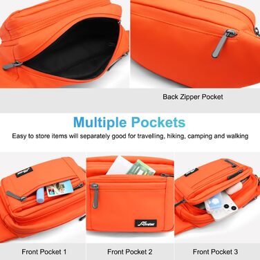 Чоловіча та жіноча поясна сумка-бананка з дощовиком, велика, з нейлону, 5 відділень на блискавці, для подорожей, спорту, прогулянок з собакою (Оранжева)