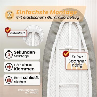 Покриття для прасувальної дошки німецької якості 120x40 см | Відбиває тепло | Гумка | OEKOTEX100 | 5 розмірів | Пом'якшення | Для парових прасок | Покриття для прасувальної дошки M Срібло Срібло M