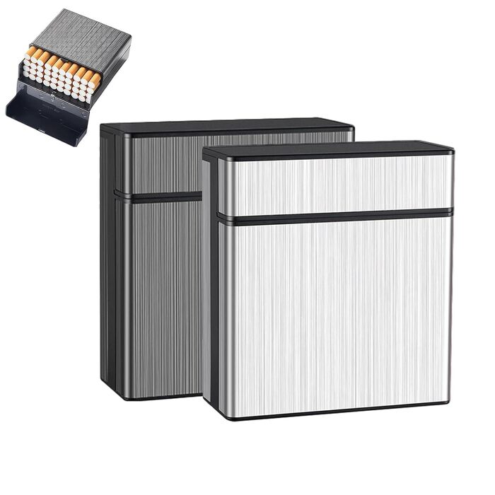 Металеве тютюнопакувальник для 40 сигарет, сигаретний футляр для чоловіків та жінок, чорний+срібний