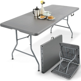Складаний садовий стіл Arebos Buffettisch 182x74x74 см, антрацит | для 8 осіб | з ручкою для перенесення | для саду, тераси, балкону