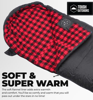 Спальні мішки для дорослих та дітей Tough Outdoors - для кемпінгу, походів та літа. Легкі, водонепроникні, компактні. Температурний режим: -9°C до 10°C
