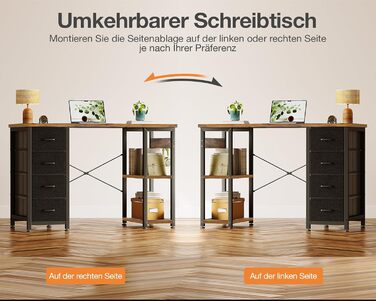 Компактний письмовий стіл Coleshome з 4 висувними ящиками, 100x40 см, з полицями, для офісу, кабінету, спальні (колір: коричневий)
