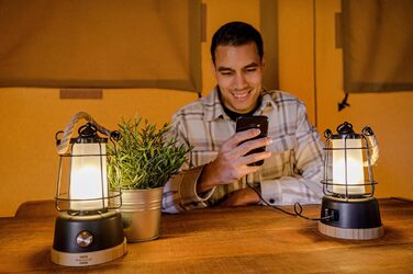 Brennenstuhl LED Rechargeable Camping Lantern CAL 1 (350 lm, IP44, up to 75h runtime, infinitely dimmable, adjustable color temperature, rechargeable USB outdoor lamp with hemp rope and bamboo base)