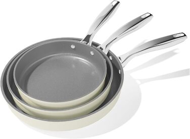 Набір сковорідок Koch Kode з керамічним покриттям 20/24/28 см, з нержавіючою ручкою, для індукційних плит, без PTFE та PFOA, придатні для миття в посудомийній машині та випікання, бежевий