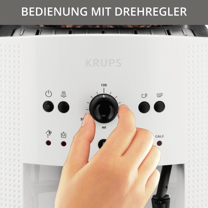 Krups Arabica Picto Fully Automatic Coffee Machine, Milk Frother, 2-Cup Function, Rotary Control, Easy Cleaning, Coffee Machine, TÜV Seal, White, EA810870 White Single