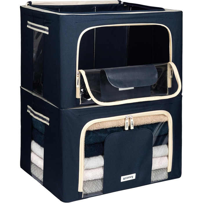 Sturdy Foldable Clothes Storage Box with Zipper, Metal Frame - [2024 IMPROVED MATERIAL] Bedding Storage Bag - Sturdy Clothes Storage Box - 2x66L