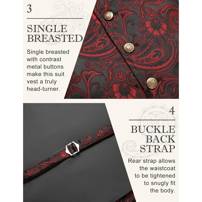 COOFANDY Жилет чоловічий з візерунком пає, вікторіанський, готичний, стимпанк, формальний, смокінг з гострим лаплями, колір вишневий M