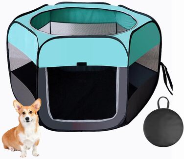 Переносний загін для собак та котів, переносна клітка для тварин, переносна клітка для вагітних котів та собак, клітка для розведення собак, переносна коробка для тварин з сумкою (м'ятно-блакитний, L)
