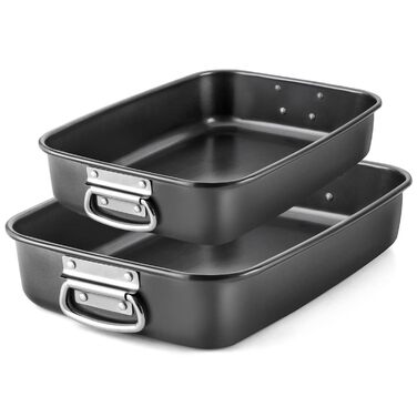 Форма для запікання LS Kitchen - Гратен для лазаньї з ручками, сталева жароміцна форма з антипригарним покриттям, набір 2 шт.