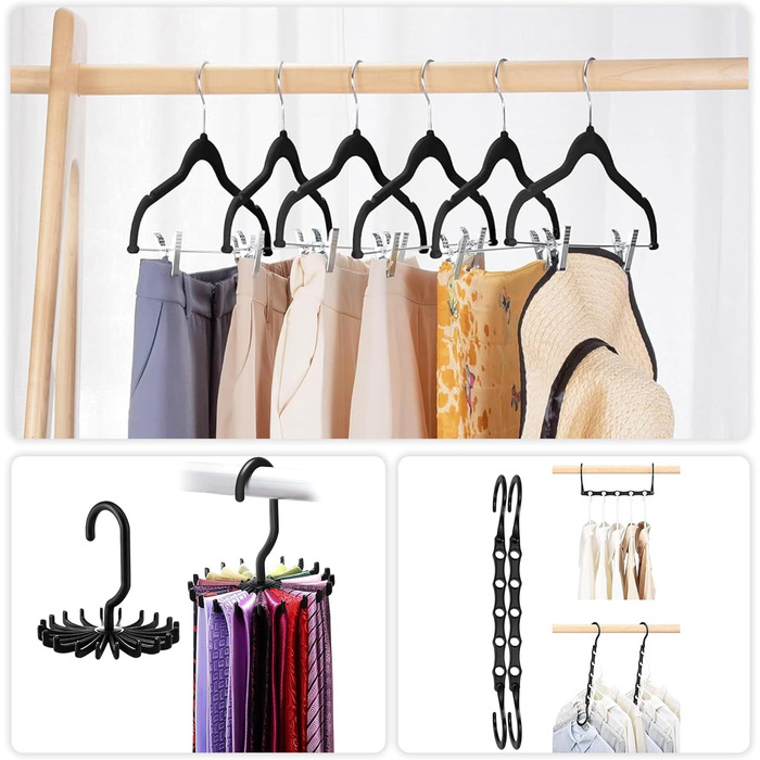 Плечики для одягу VECELO Premium з металевими кліпсами, антиковзаючі, економні, набір 20 шт. (для жінок та чоловіків)