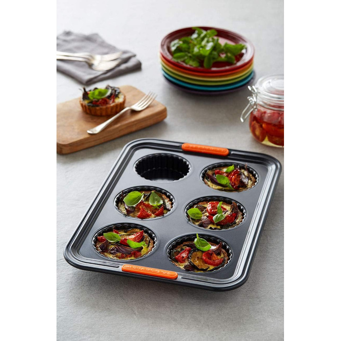 Форма для тарталеток Le Creuset антипригарна, на 6 шт, з вуглецевої сталі, стійка до закваски, антрацит/помаранчева