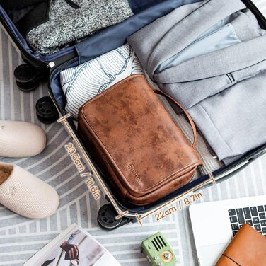 Чоловіча туалетна сумка Elviros з PU-шкіри, 3-в-1, велика водонепроникна косметичка для подорожей (темно-коричнева)