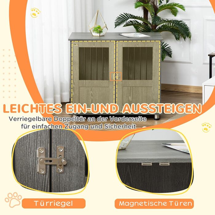 Клітка для собак PawHut - переноска для домашніх тварин, хатинка для собак, вольєр з замком, магнітною дверцятами, вікном, для собак малих та середніх порід, сірого кольору, 85 x 55 x 87 см