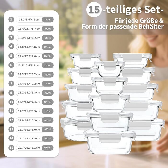 Набір скляних контейнерів для зберігання їжі з кришками з преміум-пластику, 10 шт., блакитні