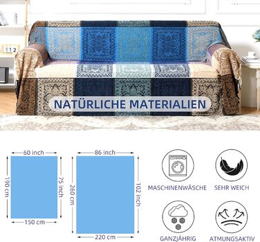 HOORDRY Chenille Woven Throw Blanket, Double-Sided Boho Blanket with Tassels, Double Bed Coverlet, Noble and Cozy Soft TV Blanket Sofa Blanket Reversible Bedspread, 220x260CM, Purple/Blue Purple 220 x 260 cm