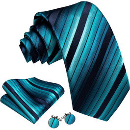 Комплект краваток Barry.Wang: краватка, кишеньковий хустинка, запонки (синьо-зелена смужка)