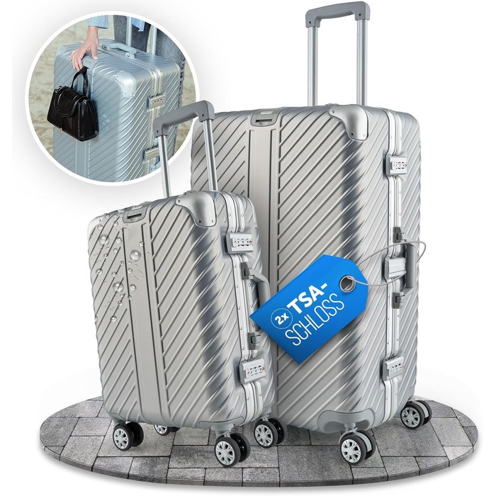 Чемодан ручної поклажі 55x40x20 з алюмінієвим каркасом | Валіза на колесах - Міцний ролер з кріпленням для ноутбука [ВОДОНЕПРОНИКНИЙ] з захистом кутів (ручна поклажа 20 дюймів)