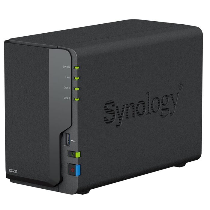 Synology DS223 - 2-Bay NAS DiskStation, Чорний, 2 ГБ RAM, 1x RJ-45 LAN, Realtek RTD1619B, 0TB