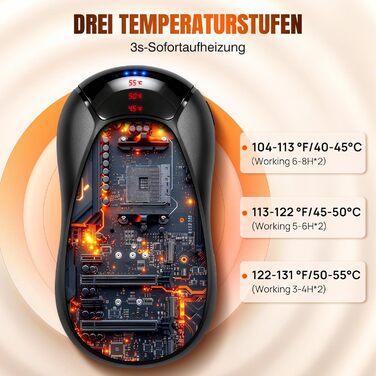 Електричний грієчка для рук, багаторазовий, 6000mAh, 2 шт., 3 режими, швидкий нагрів, до 55°C, портативний, з магнітною зарядкою, подарунок для кемпінгу та активного відпочинку