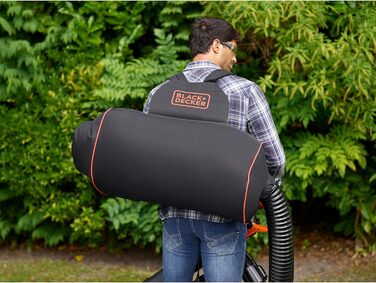 Black+Decker 3-in-1 Electric Leaf Blower/Vacuum BEBLV301 (3,000 Watts, with Shredder + attachable leaf rake, 72L collection bag backpack - high blowing speed & adjustable suction power)