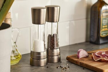 Cole & Mason H332028 Derwent Titan Salt and Pepper Mill, 2-Piece Set, Manual, Stainless Steel/Acrylic, 190mm, Precision+, Gift Set