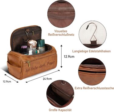 Чоловіча дорожня косметичка Easycosy з лазерним гравіюванням, з підвіскою, з шкіри. Ідеальний подарунок для чоловіків, тата, дідуся, колеги. Стильна та практична культюрна сумка 2в1.