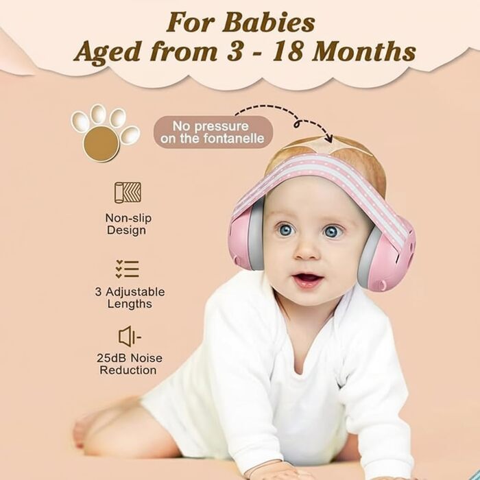 Навушники-захисники для малюків 2-в-1 (0-4 роки), рожеві. Захист від шуму, комфортні, регульовані, з ABS-оболонкою. Ідеально для подорожей, сну та повсякденного використання.