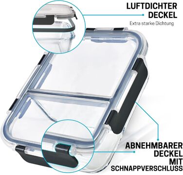 Набір контейнерів для їжі Igluu Meal Prep (3 шт.) – 980 мл, з боросилікатного скла, з 3 відділеннями, BPA-free, для мікрохвильовки, духовки, морозильника, посудомийної машини, витікання неможливе