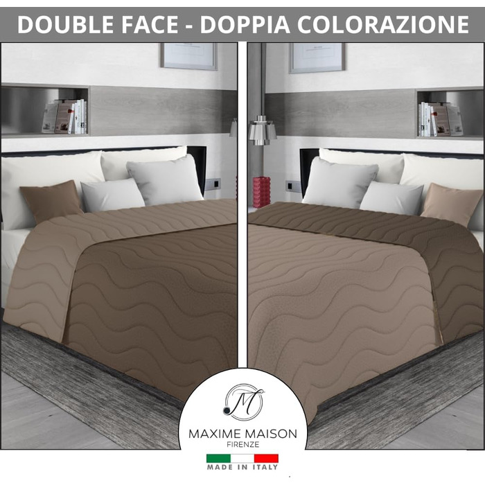 Плед на ліжко 240x260 см, двосторонній дизайн, осінньо-весняний (100 г/м²), степний, підкладковий, для двоспального ліжка, з м'якої мікрофібри, Made in Italy (колір: коричневий/мокко)