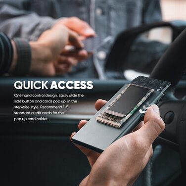 Чоловічий RFID картхолдер VULKIT з функцією Pop-Up та грошовою затискачею, мінімалістичний тонкий гаманець для кредитних карток (Космічний сірий)
