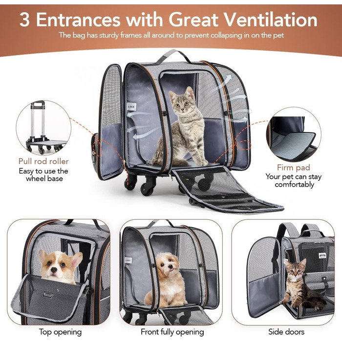 Рюкзак для кота Lekebobor, розкладний, переноска для домашніх тварин, для маленьких собак та середніх котів до 8 кг, складаний, для подорожей, піших прогулянок, в полоску, 12.6'L x 11.2'W x 16.5'H - L (середній, сірий)