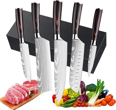 Набір кухонних ножів Dfito, 8 предметів: гострі ножі з нержавіючої сталі різних розмірів з зручними ручками. Набір ножів для кухні: гострі, стійкі до корозії, з неслизькою ручкою. Модель D8 (5pcs-A)