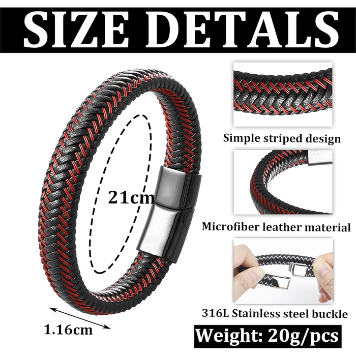 Чоловічий шкіряний браслет Armand, 21 см. Чорний, зелений, червоний, білий. Шкіряний браслет для чоловіків Armand, подарунок на День батька, аксесуар для чоловіків, подарунок для тата (C2)