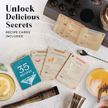 Набір для приготування коктейлів Mixology Barkeeper - 14 предметів: шейкер для Мартіні, професійний барний інвентар, стійка з бамбука, рецепти, подарунковий набір (латунь, 700 мл)