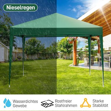 LEADZM 3x3m Pavilion, Pop-up Folding Pavilion, Stable, Waterproof, Steel Frame, Adjustable Height, UV Protection 50+, Garden Tent, Party Tent, for Garden, Party, Camping (Green)