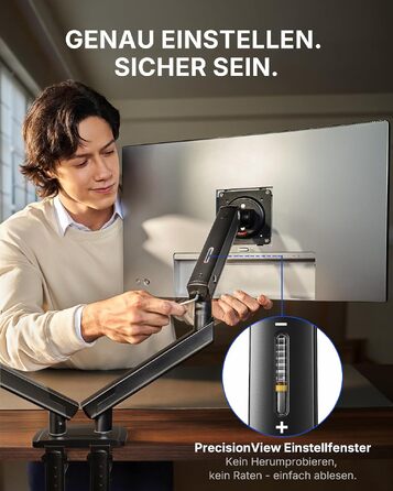 Кронштейн для двох моніторів HUANUO FlowLift Pro MechaSpring, 13–32 дюйми, до 9 кг, VESA 75/100 мм, регулювання нахилу, повороту та обертання, для геймінгу та офісу
