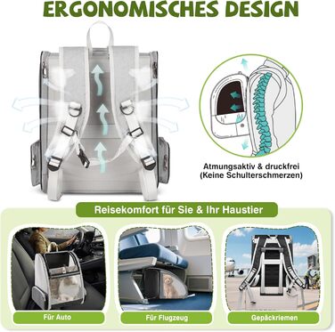 Рюкзак для тварин ALLSOPETS - дихаючий, для котів та собак, маленьких порід, з безпечними ременями. Ідеально для подорожей та активного відпочинку (світло-сірий)