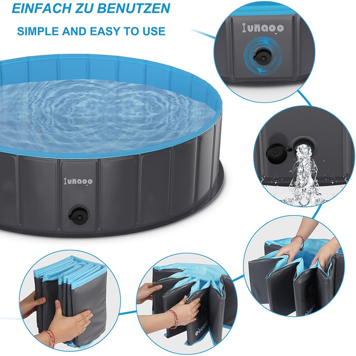 Dog Pool for Large Dogs, Foldable Swimming Pool Dog Splash Pool, Portable PVC Dog Pool Bathtub Dog Swimming Pool for Large Small Dogs, (Light Blue, L (120 x 30 cm))