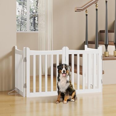 Yaheetech Freestanding Dog Gate - 4 Panel Pet Barrier, 60.5 x 201.5 cm - White
