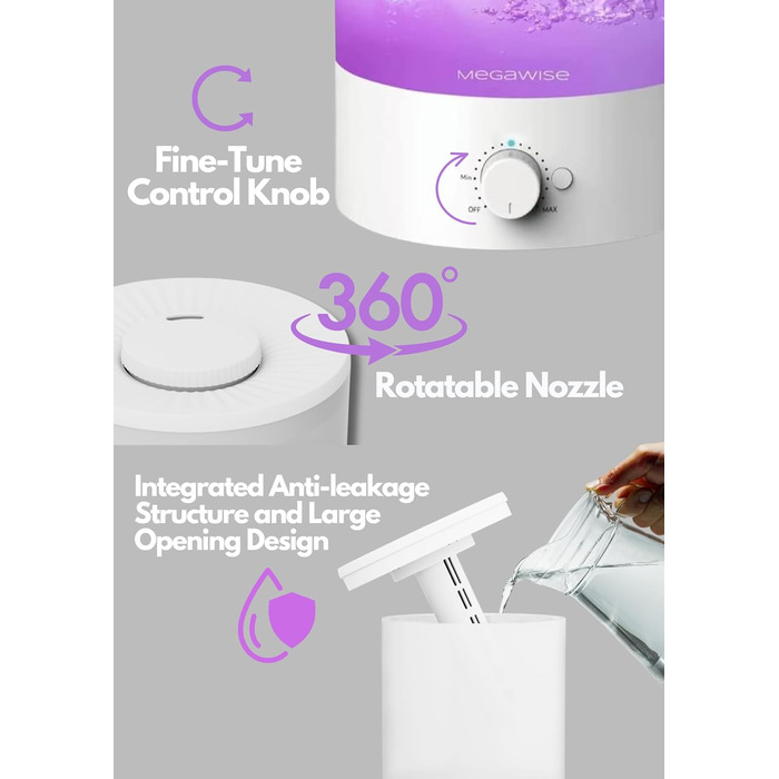 Зволожувач повітря H1-XIT 2 шт. 2L, без витоку, для дитячої кімнати, спальні, вітальні, білий + білий