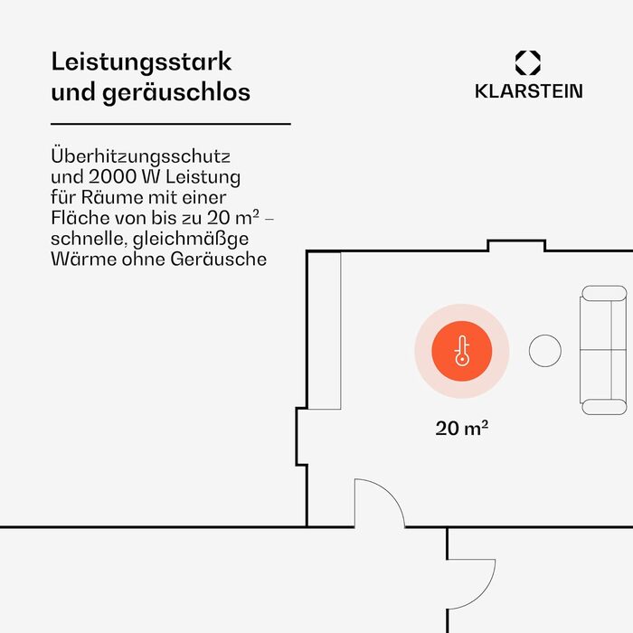 Електричний конвектор Klarstein: мобільний нагрівач з термостатом, 2000 Вт