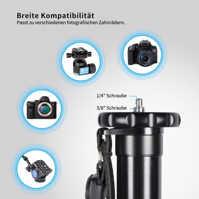 Штатив-монопод SIRUI P-306 для камери: легкий, компактний, алюміній, 6 секцій, до 155 см, 8 кг