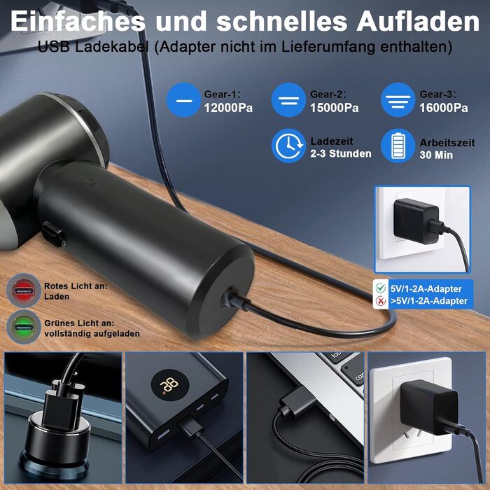 Бездротовий акумуляторний ручний пилосос XWGKLN 16000PA 4-в-1 для дому, авто, кухні, офісу та видалення шерсті тварин