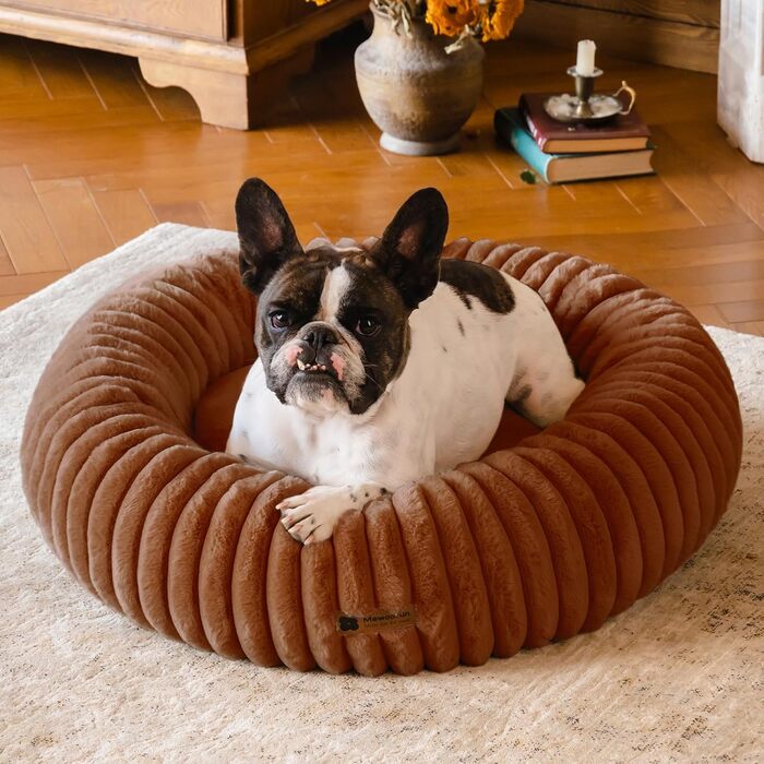 Кругле м'яке ліжко для собак MEWOOFUN, колір коричневий, 76x76x20 см - зручне та затишне ліжко для маленьких собак та цуценят з антиковзною основою